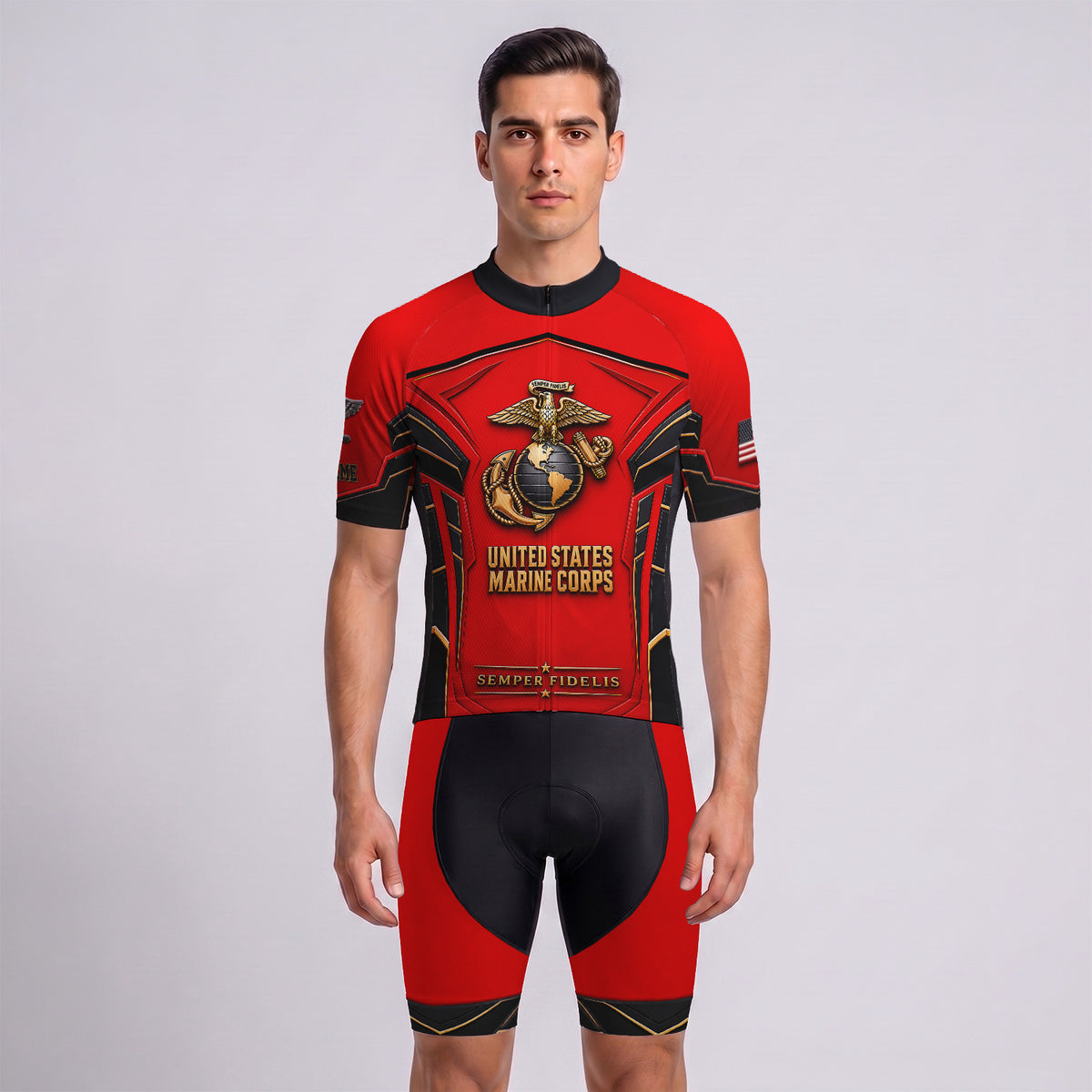 Personalized USMC Cycling Jersey Custom Military Name & Rank Gift