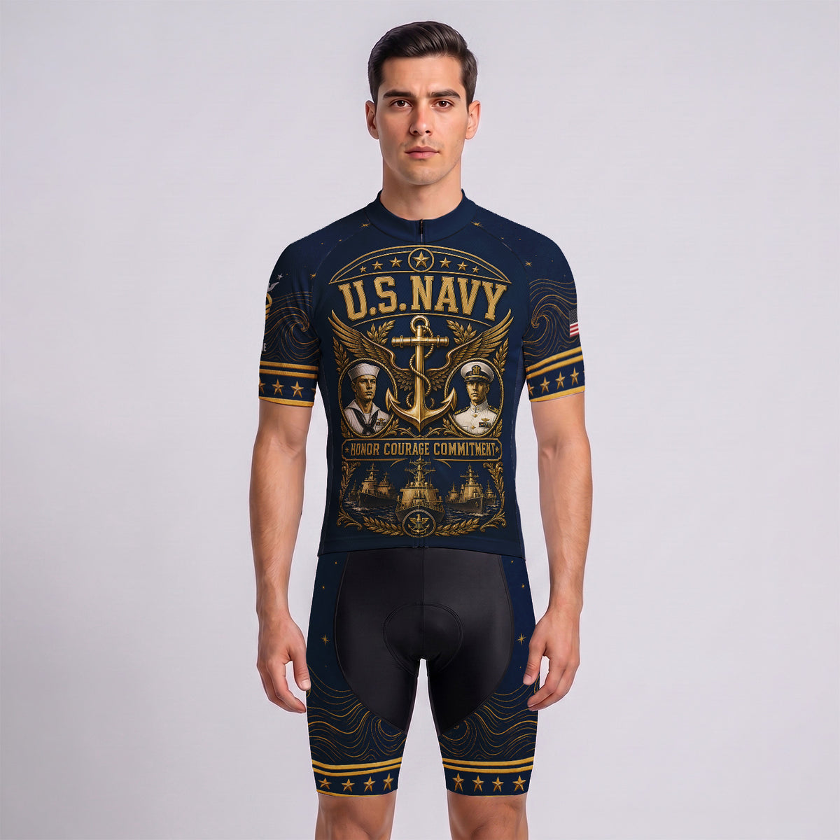 Personalized US Navy Cycling Jersey Custom Name & Rank Shirt