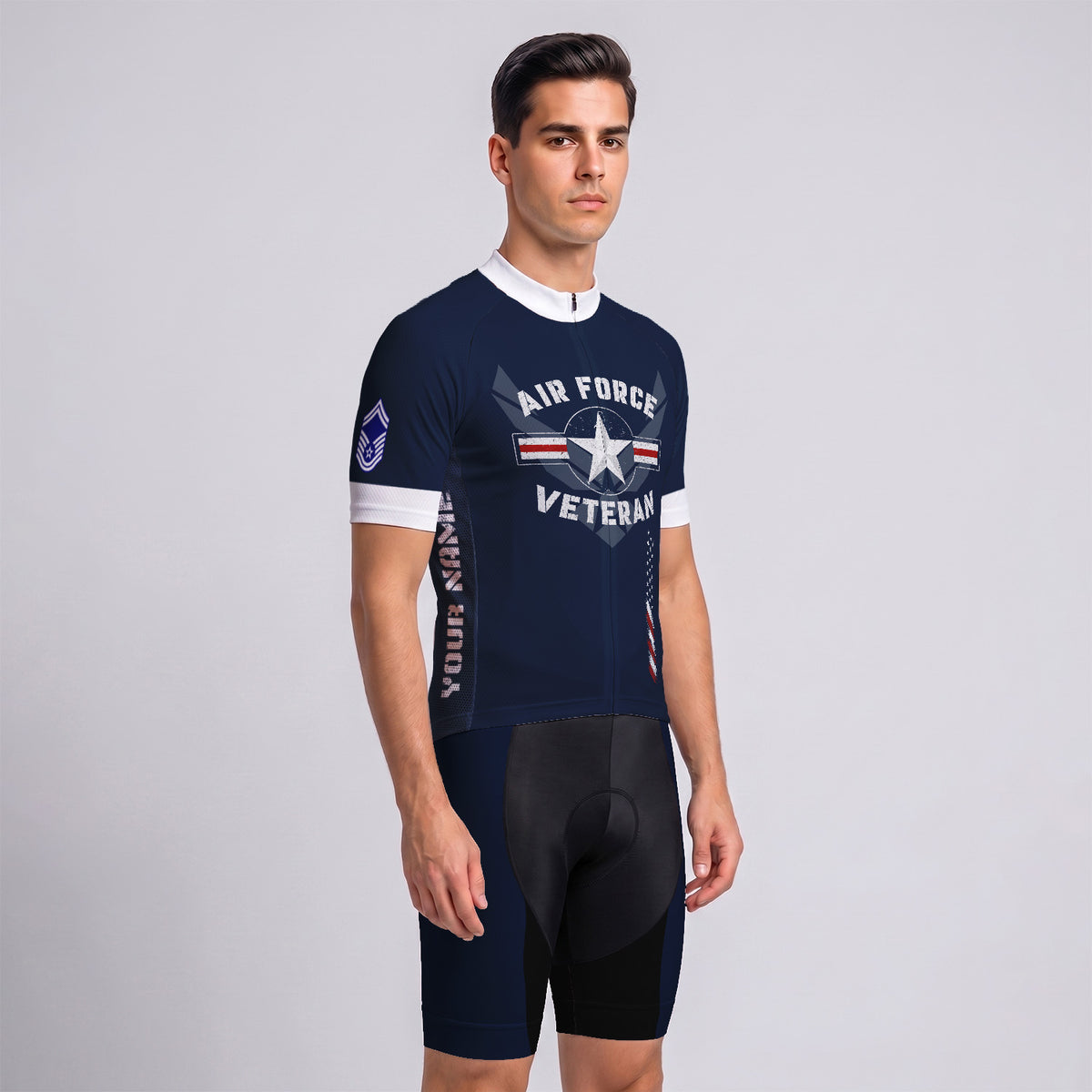 Personalized U.S. Air Force Cycling Jersey Custom Name & Rank Veteran