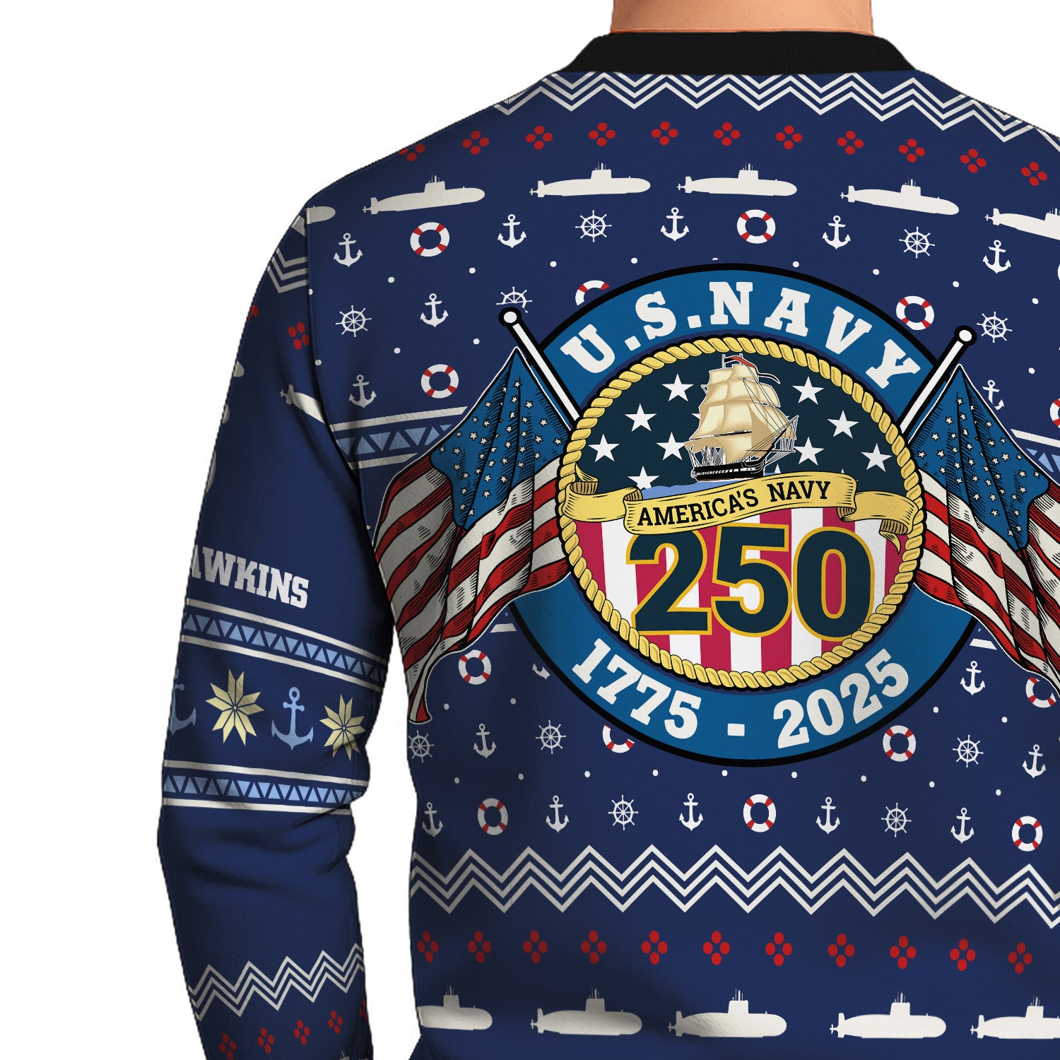 Custom Ranks And Text US Navy Ugly Christmas Sweater for Women Men KRUST01