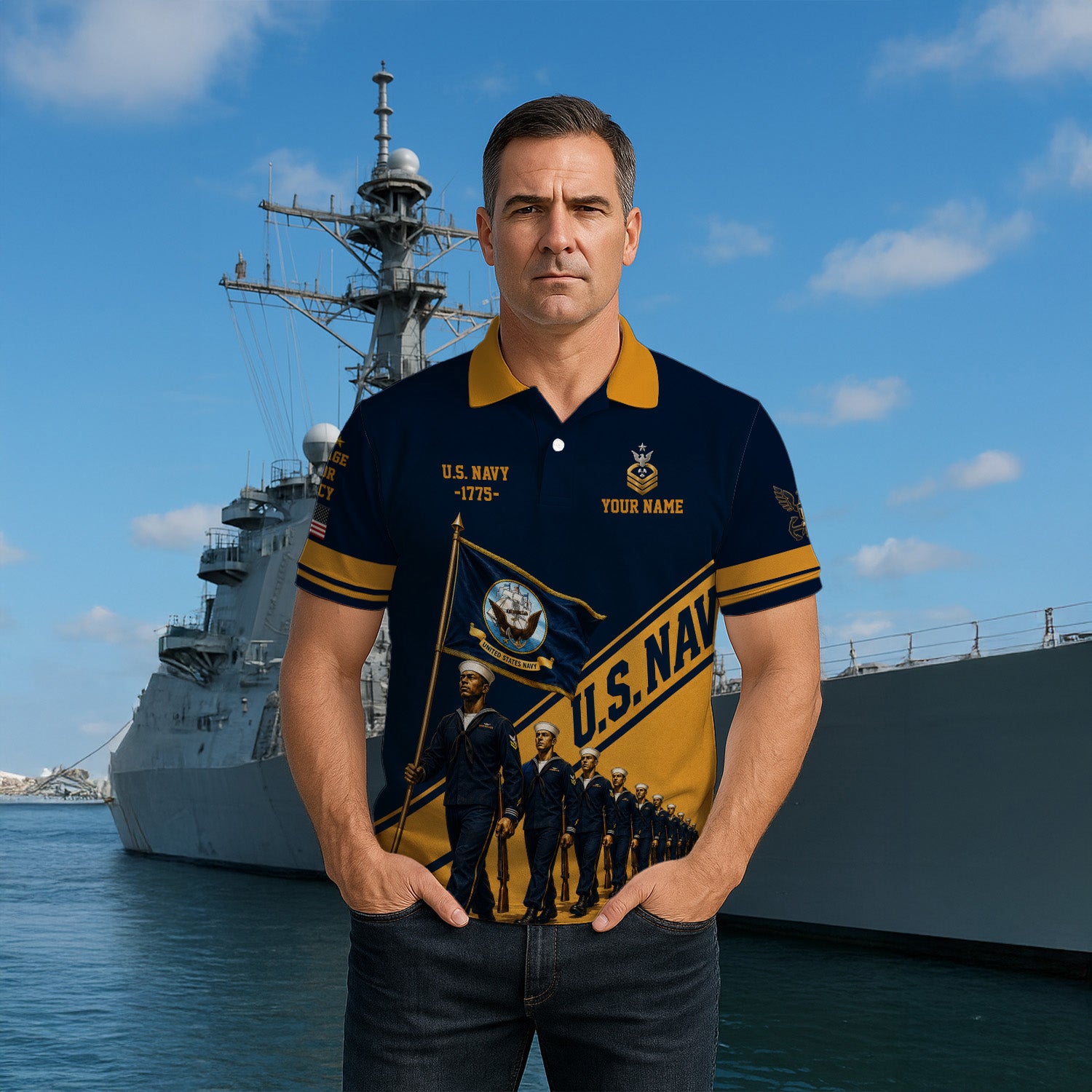 Personalized US Navy Sailor 3D All-Over Print Polo Shirt