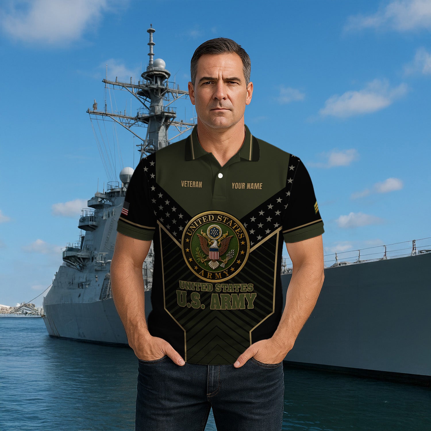 US Army Military Personalized Rank Polo Shirt Gift for Men