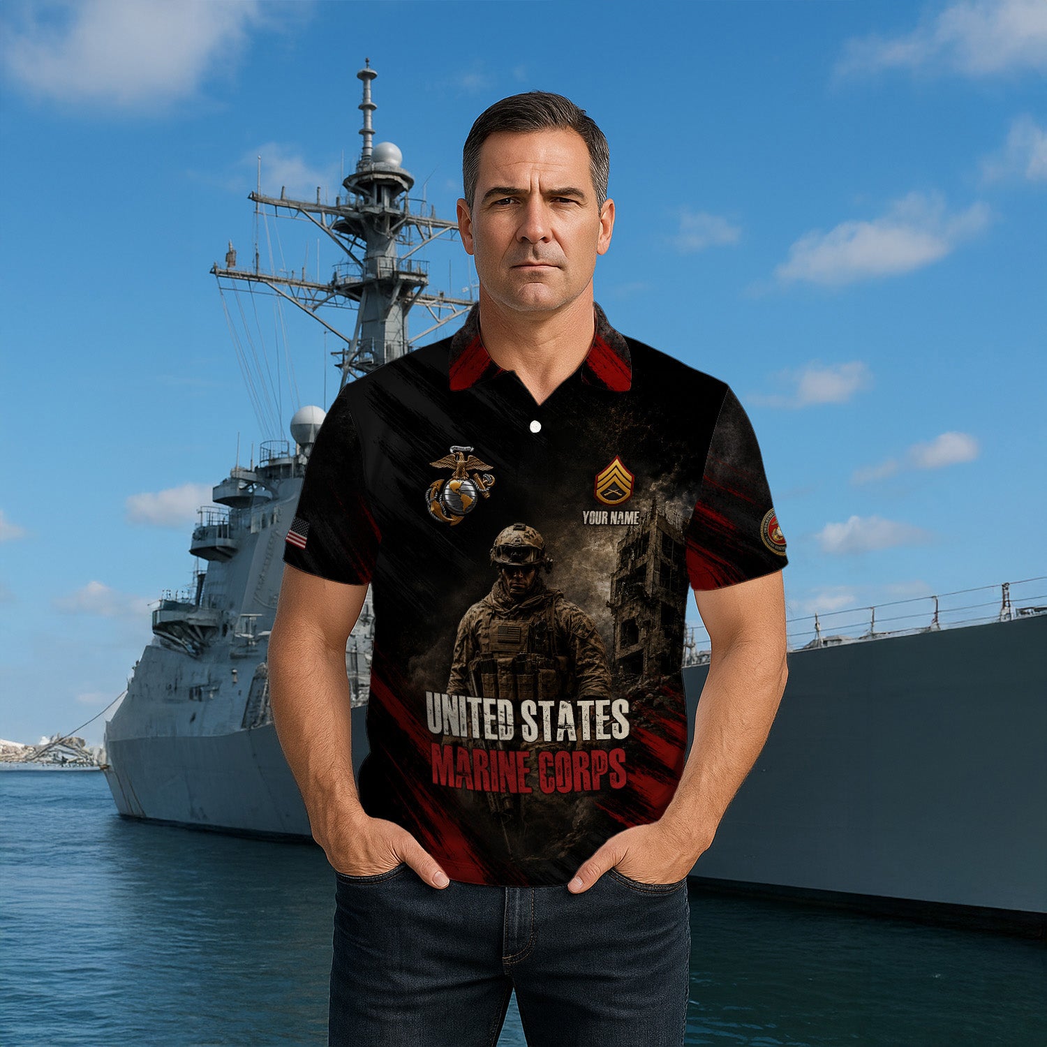 US Marine Corps Personalized Military Rank All Over Print Polo Shirt