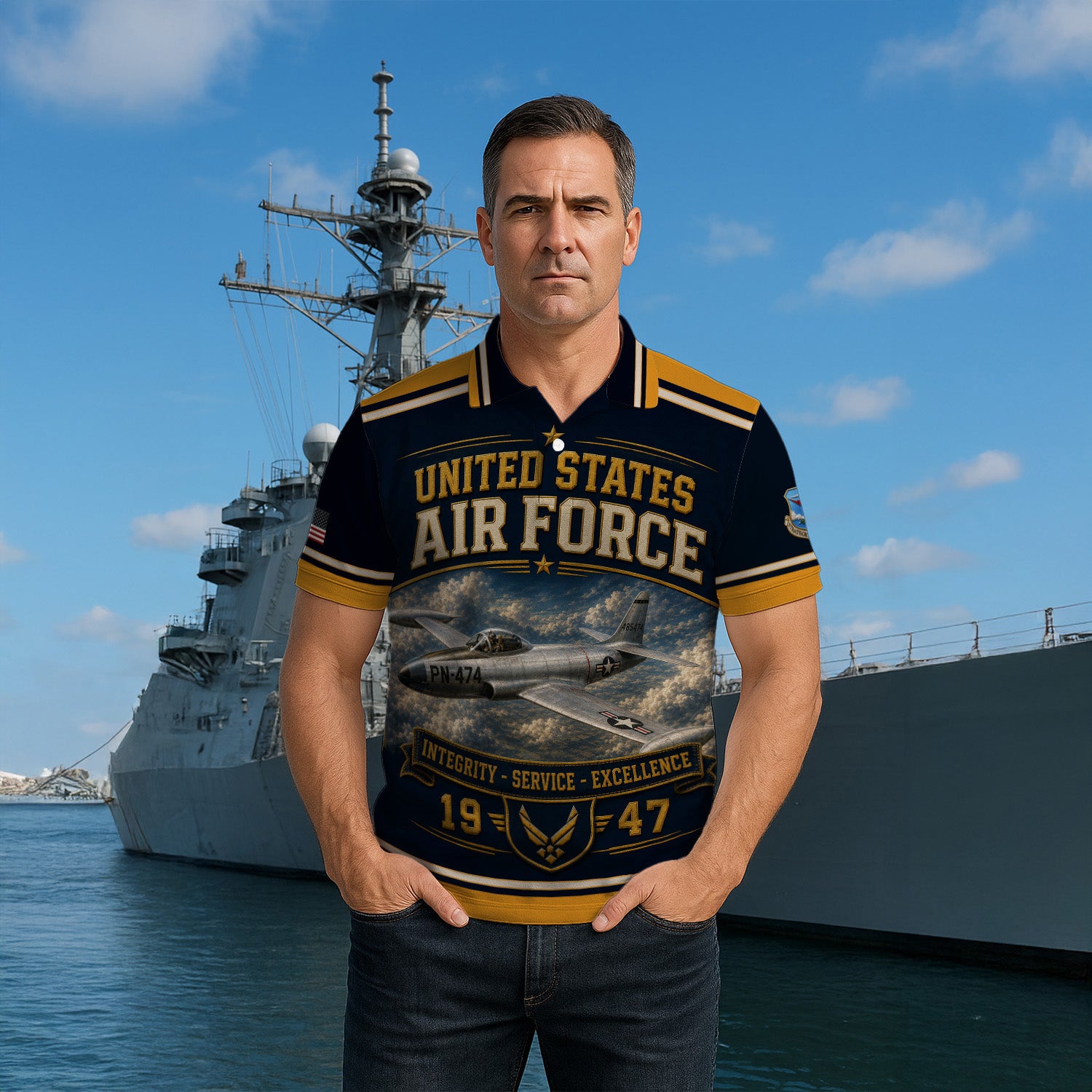 Custom USAF Name Rank 3D Polo Shirt for Veterans