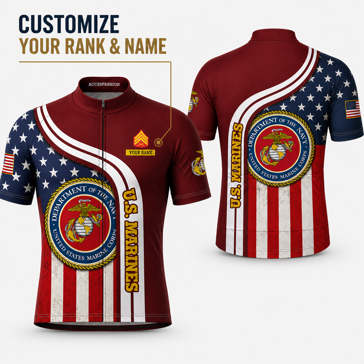 Personalized Military U.S. Marines Inspired Cycling Jersey Kit