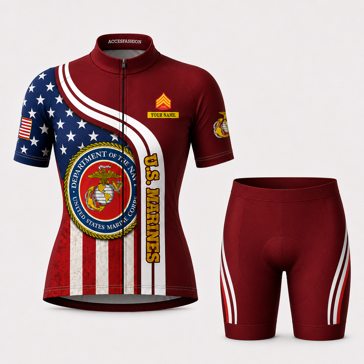 Personalized Military U.S. Marines Inspired Cycling Jersey Kit