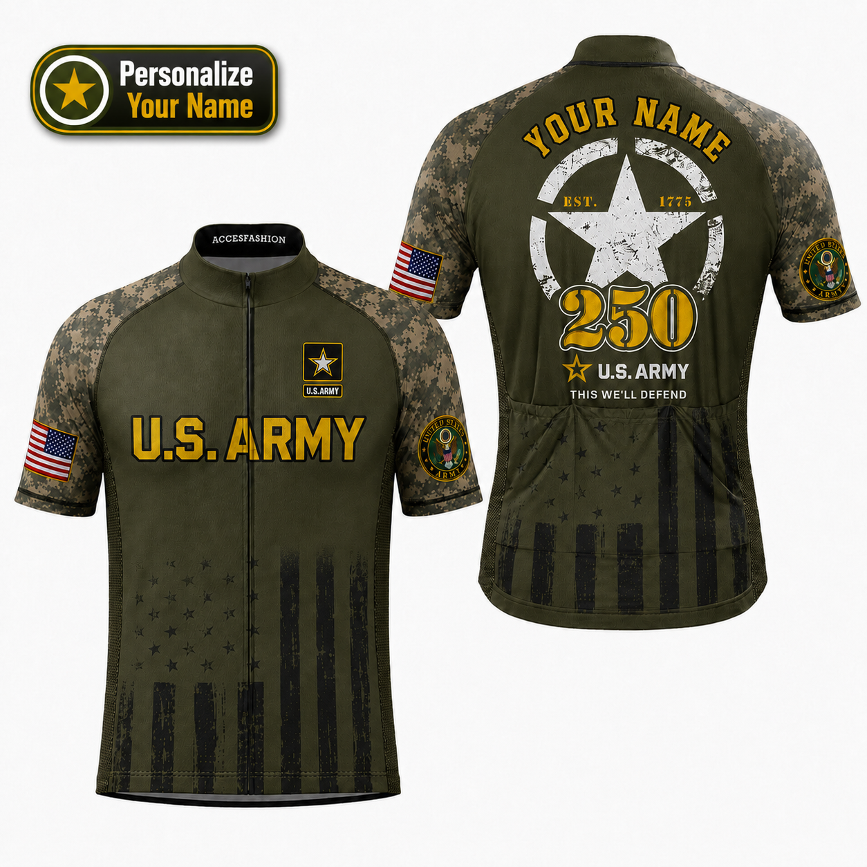 Personalized U.S. Army 250th Anniversary Cycling Kit