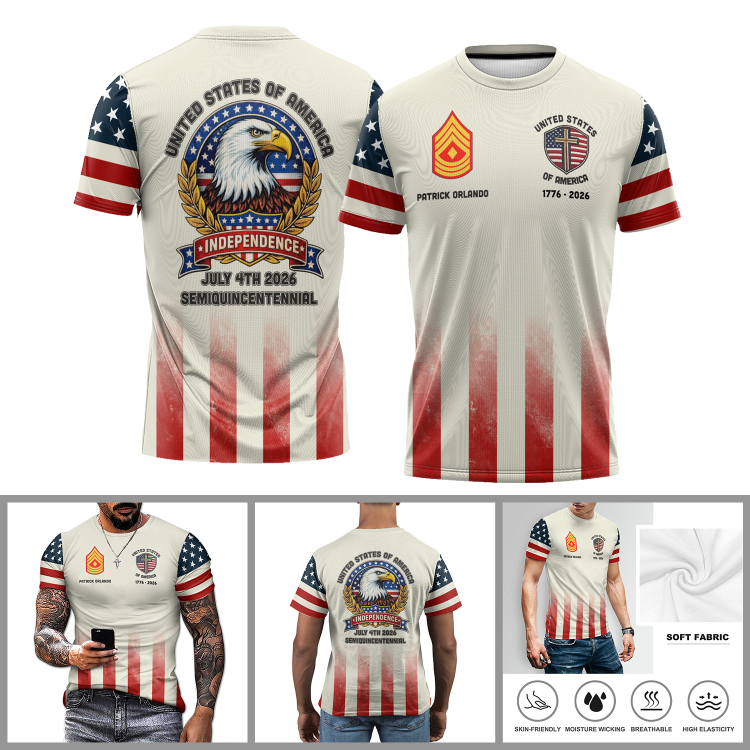 Custom USA 250 T Shirt All Over Print Rank Name Patriotic