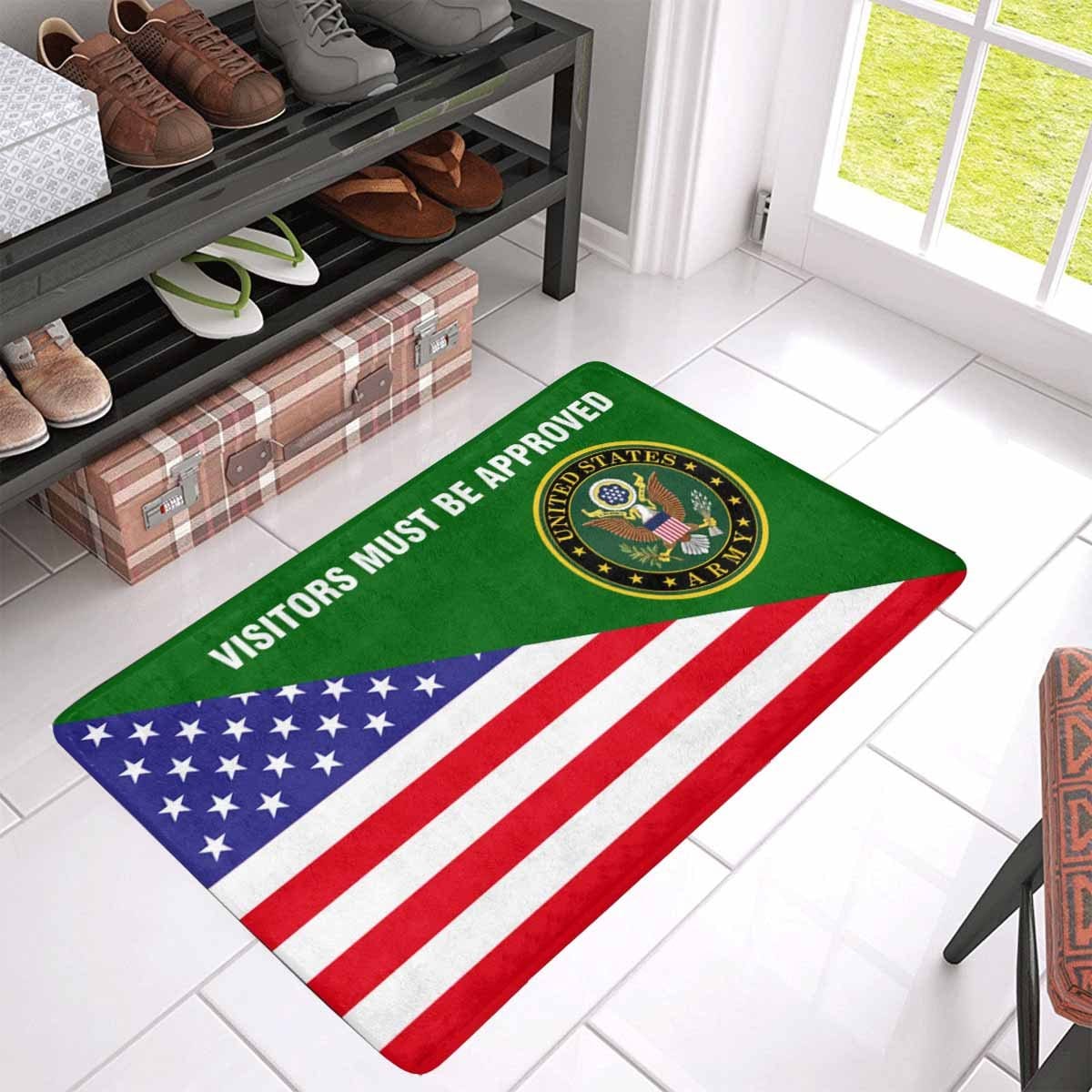 US Flag and Military Logo Doormat - Visitors must be approved