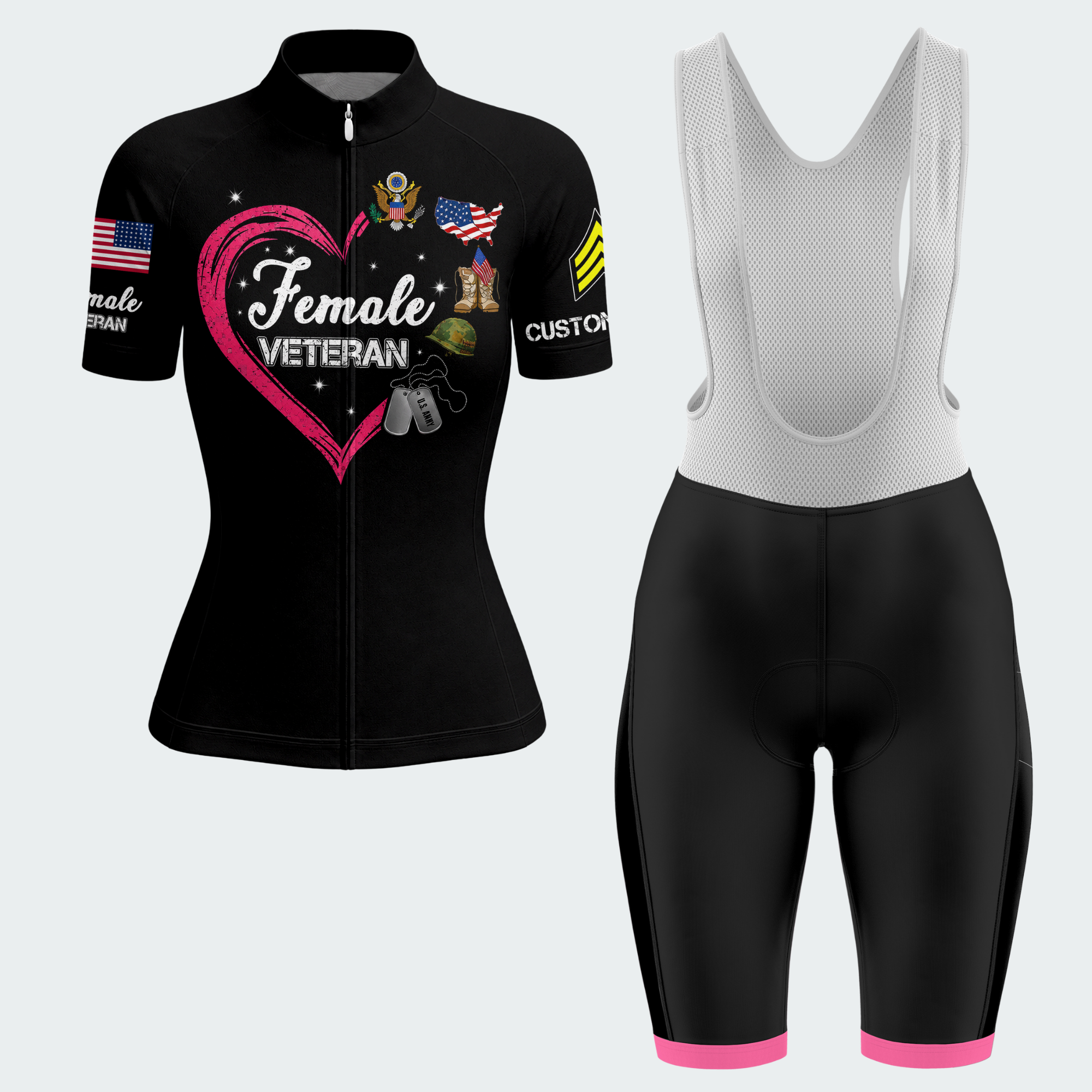 Women’s Personalized Army Female Veteran With Three Sides Cycling Jersey & Kit