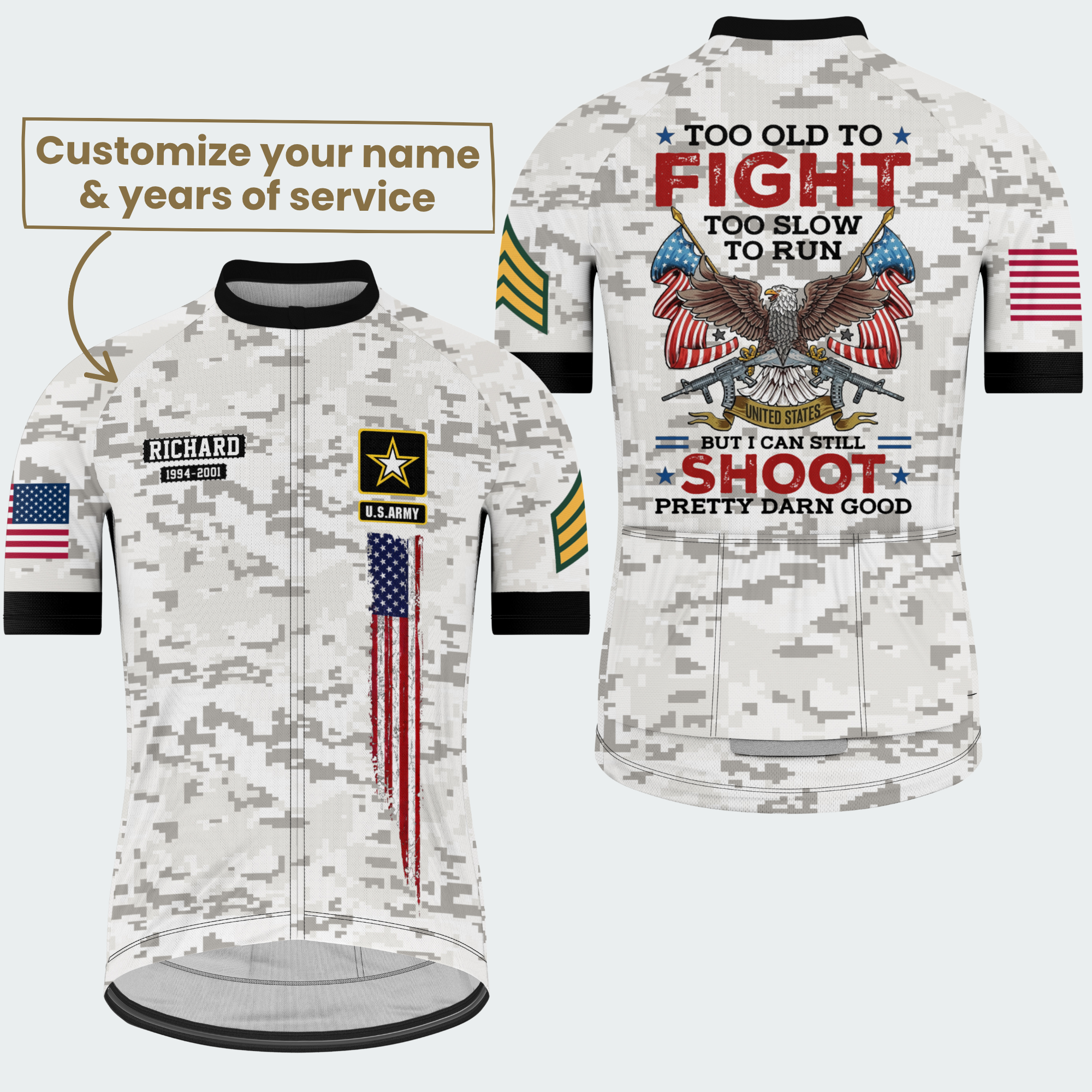 Men’s Personalized Too Old To Fight Army Veteran Cycling Jersey & Kit