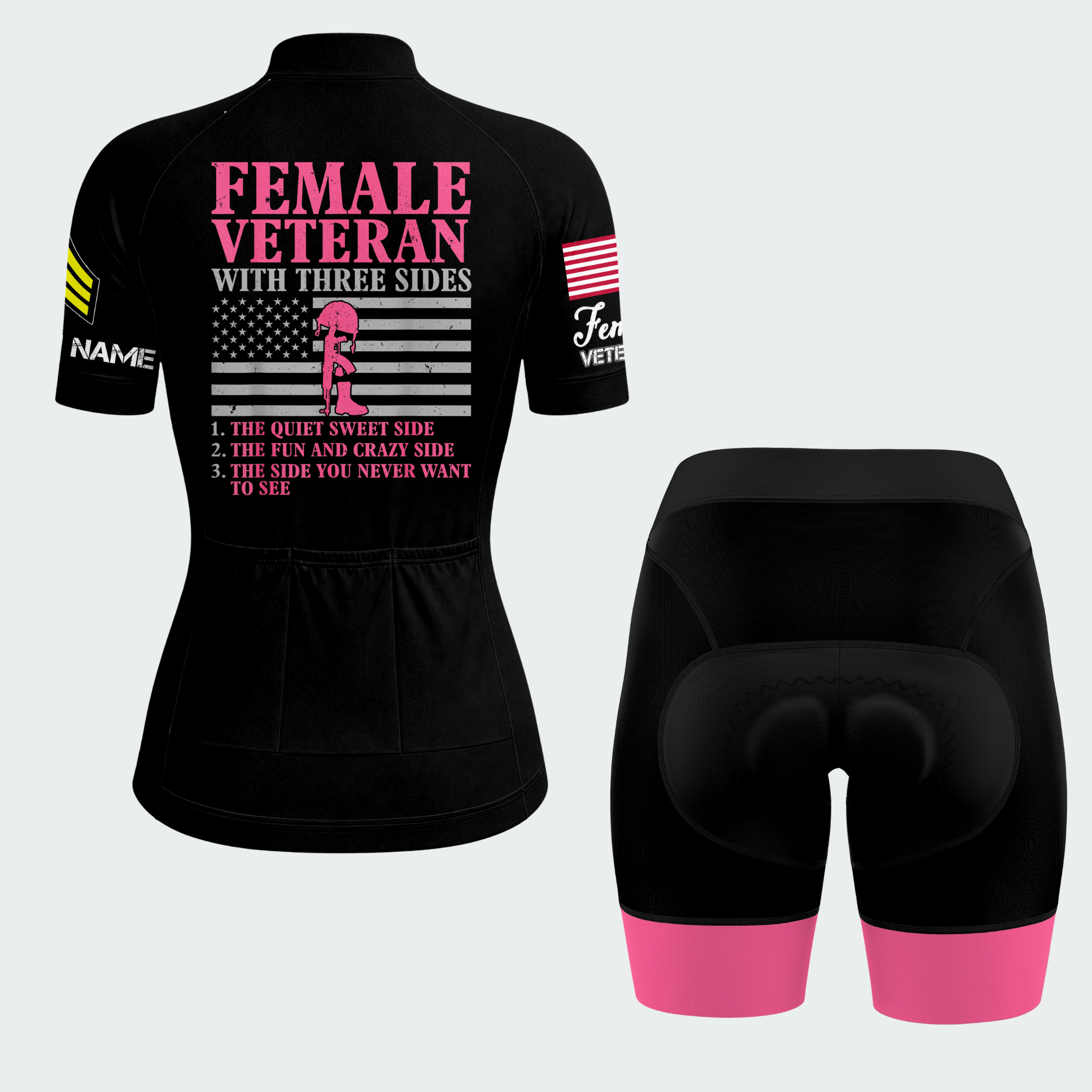 Women’s Personalized Army Female Veteran With Three Sides Cycling Jersey & Kit