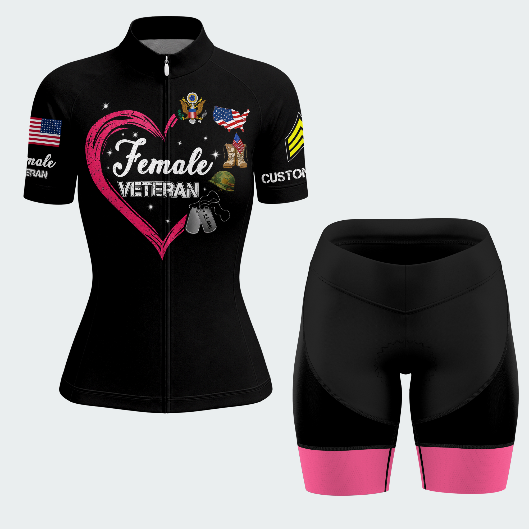 Women’s Personalized Army Female Veteran With Three Sides Cycling Jersey & Kit
