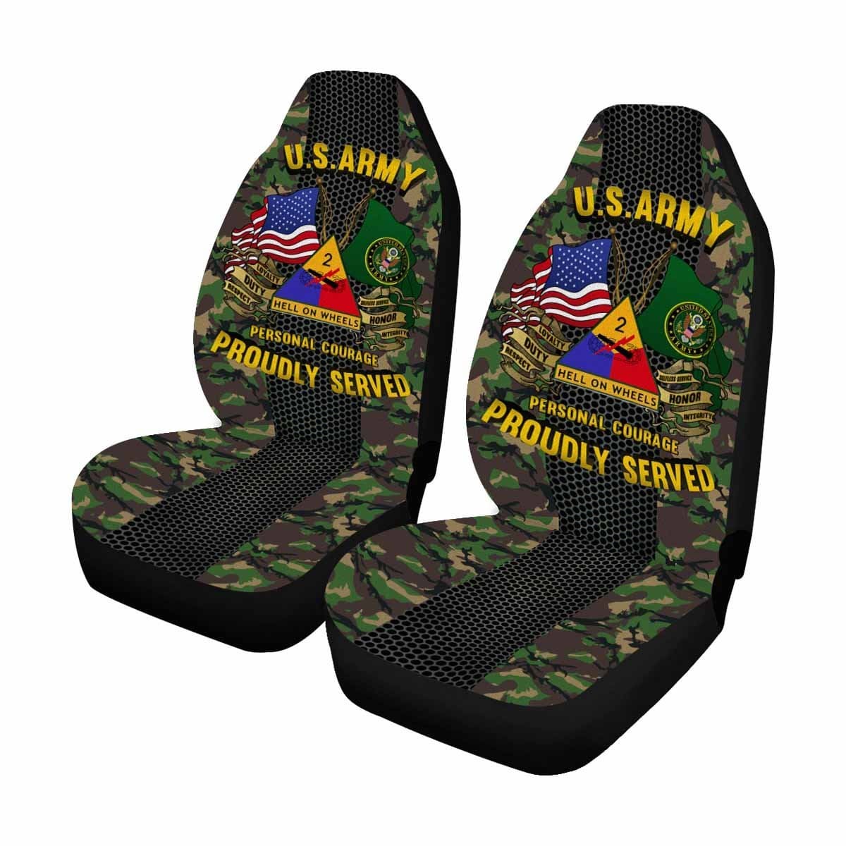 US Army 2nd Armored Division Car Seat Covers (Set of 2)-SeatCovers-Army-CSIB-Veterans Nation