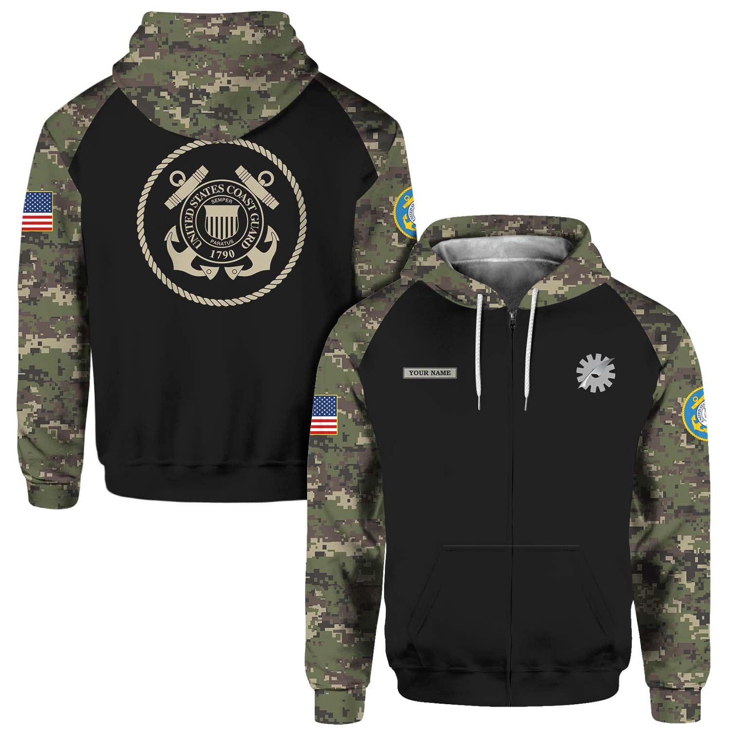 Custom 3D All Over Prints Hoodie, Personalized Name And Ranks, Military Camo-AOV-Custom-Veterans Nation