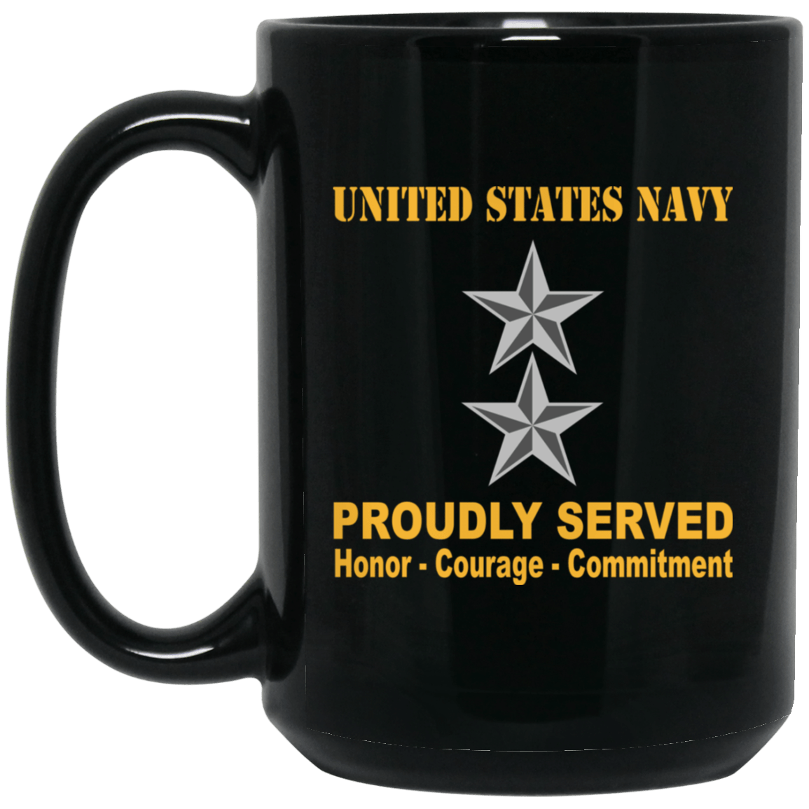 US Navy O-8 Rear Admiral O8 RADM Flag Officer Ranks Proudly Served Black Mug 11 oz - 15 oz-Mug-Navy-Officer-Veterans Nation