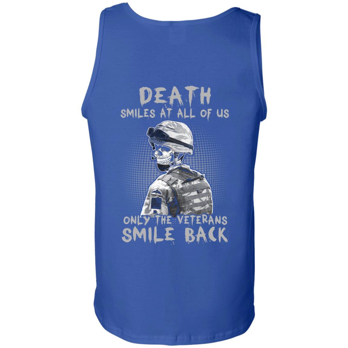 Military T-Shirt "Death Smiles At All Of Us - Only The Veterans Smile Back Men" on Back Design-TShirt-General-Veterans Nation