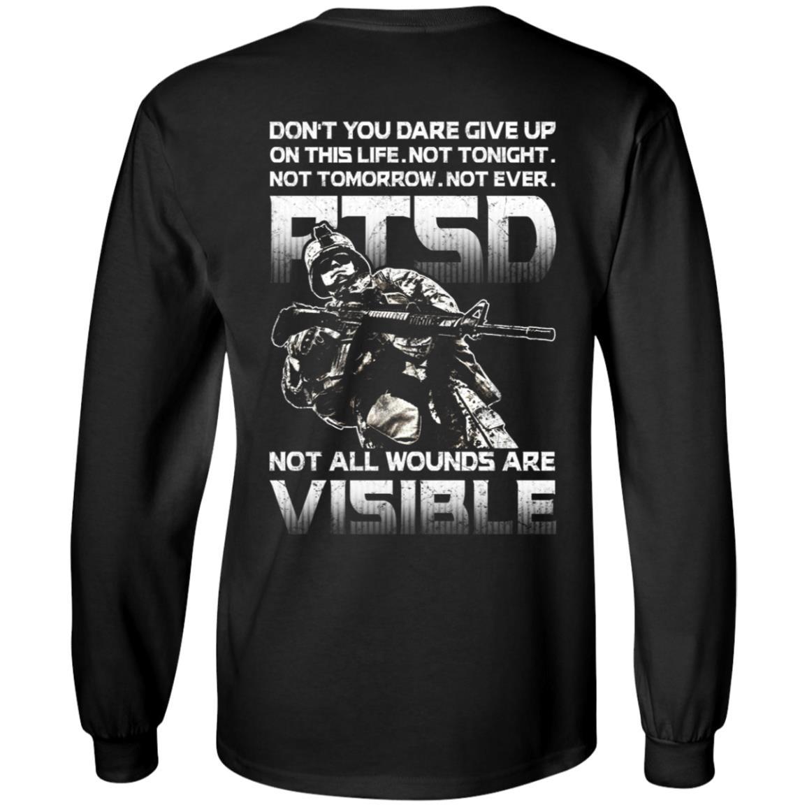Military T-Shirt "Don't You Dare Give Up - PTSD Men" On Back-TShirt-General-Veterans Nation