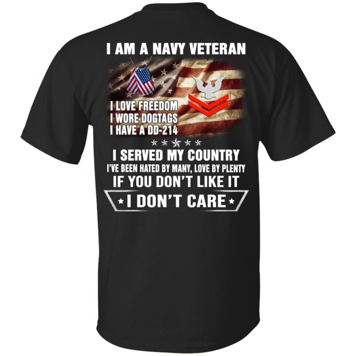 I Am A Navy Veteran E-5 Petty Officer Second Class E5 PO2 Collar Device T-Shirt On Back-TShirt-Navy-Veterans Nation