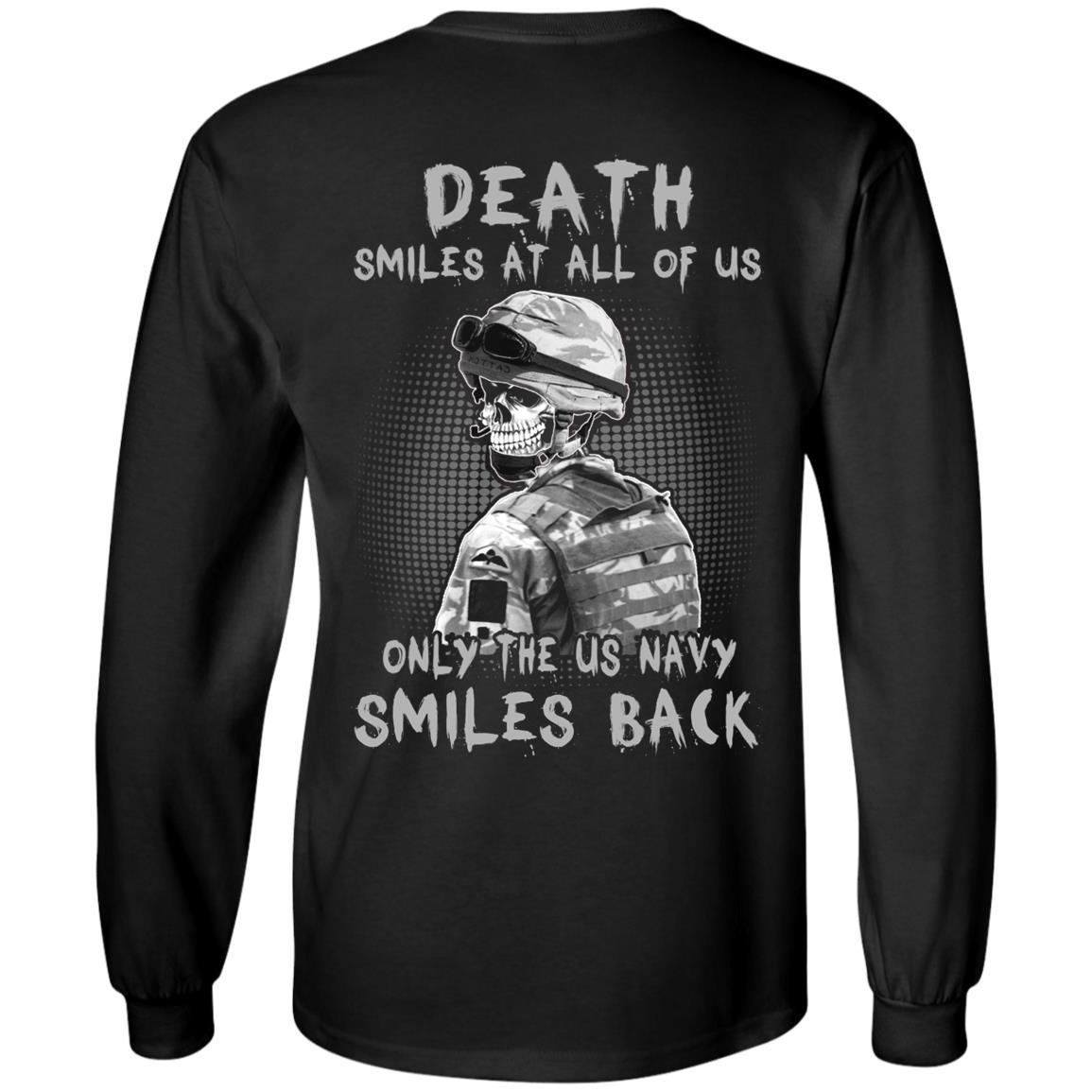 Death Smiles At All Of Us - Only The US Navy Smiles Back Men T Shirt On Back-TShirt-Navy-Veterans Nation