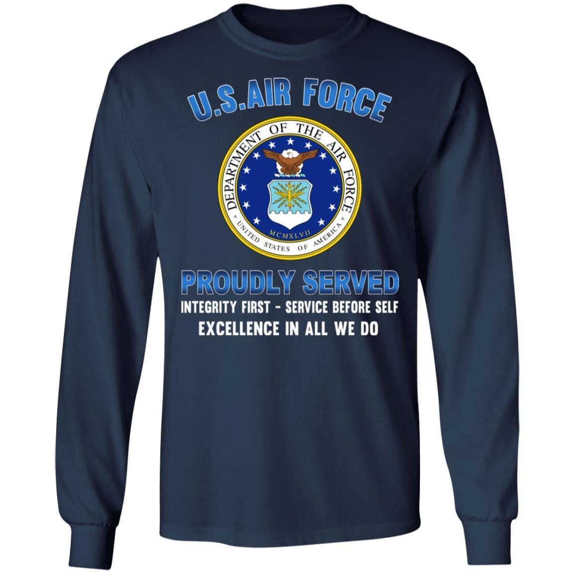 US Air Force Eagle Logo Proudly Served T-Shirt On Front-TShirt-USAF-Veterans Nation