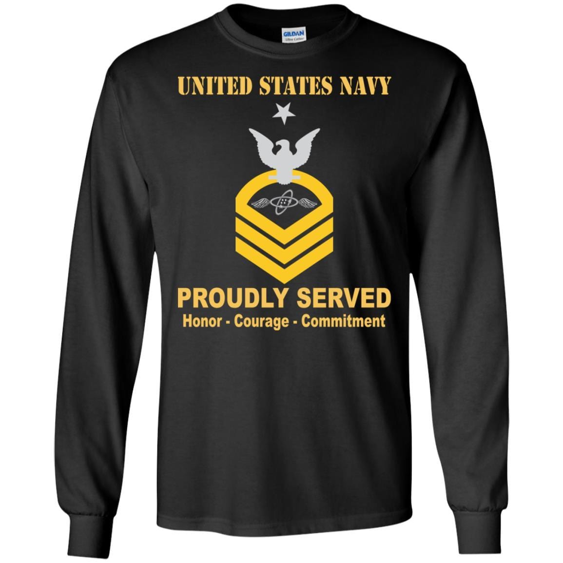 Navy Aviation Electronics Technician Navy AT E-8 Rating Badges Proudly Served T-Shirt For Men On Front-TShirt-Navy-Veterans Nation