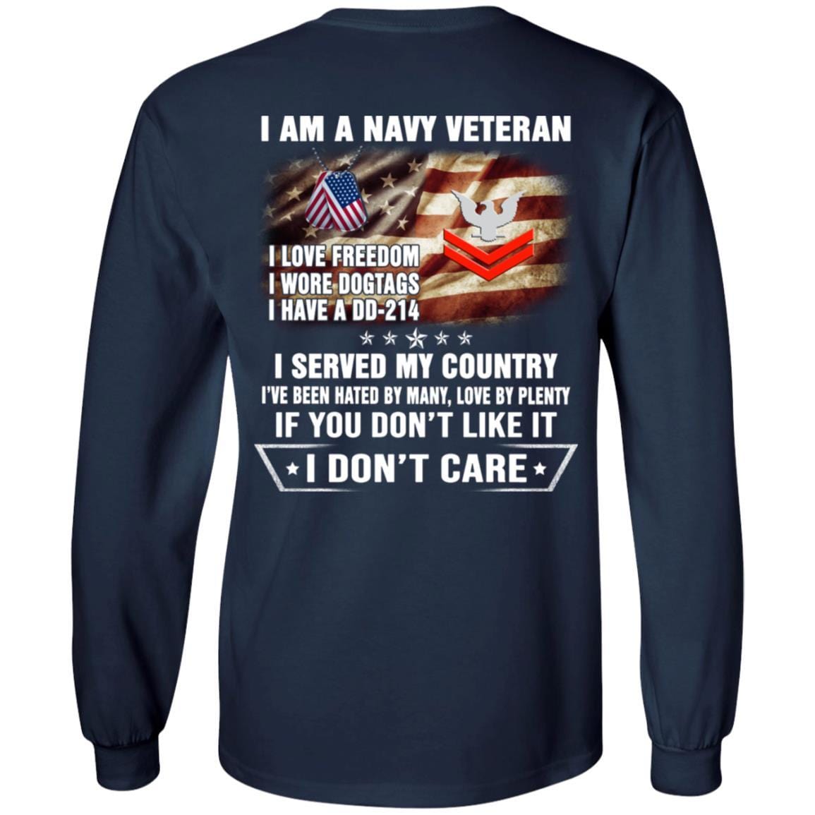 I Am A Navy Veteran E-5 Petty Officer Second Class E5 PO2 Collar Device T-Shirt On Back-TShirt-Navy-Veterans Nation