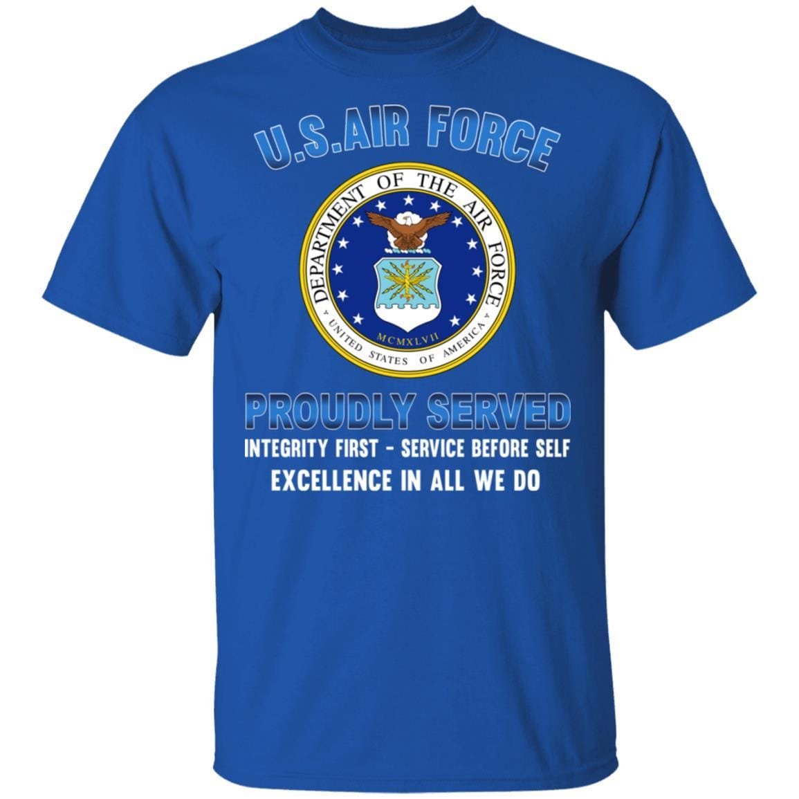 US Air Force Eagle Logo Proudly Served T-Shirt On Front-TShirt-USAF-Veterans Nation