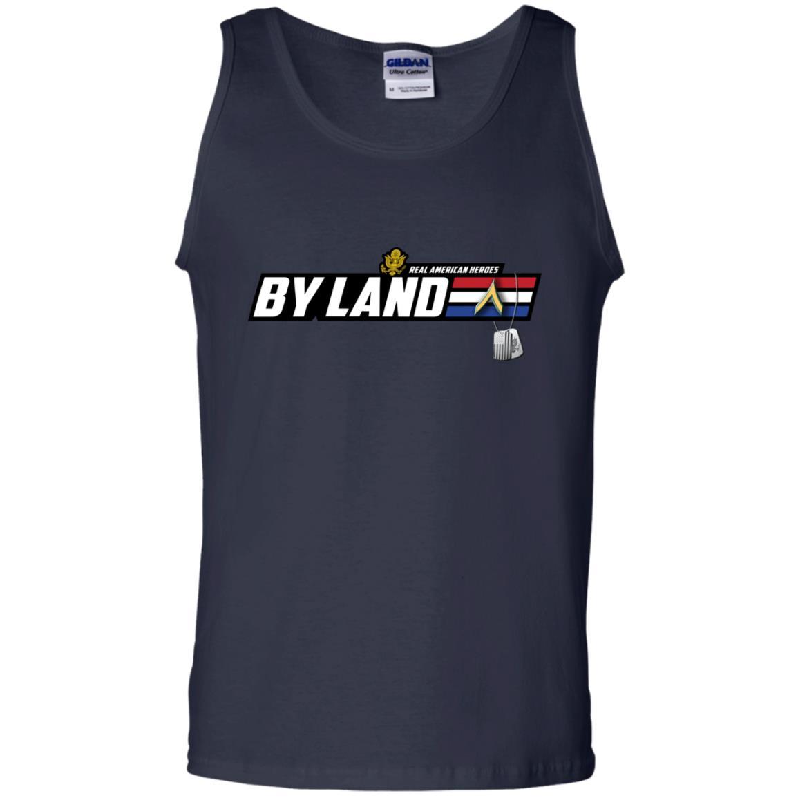 US Army T-Shirt "Real American Heroes By Land" E-2 PV2(Private) On Front-TShirt-Army-Veterans Nation