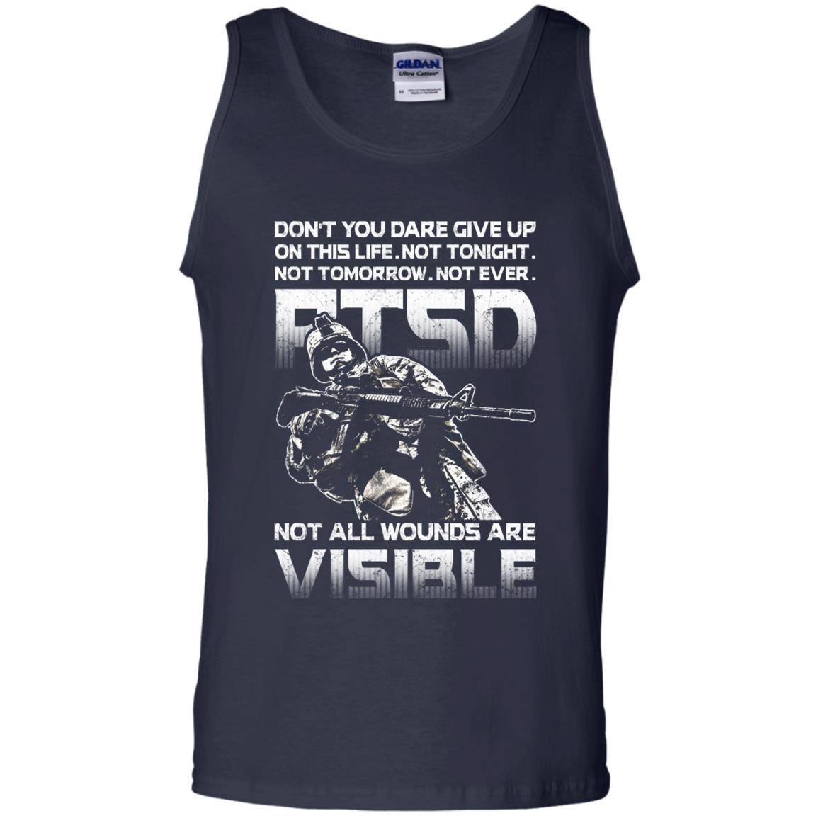 Military T-Shirt "Don't You Dare Give Up - PTSD Men On" Front-TShirt-General-Veterans Nation