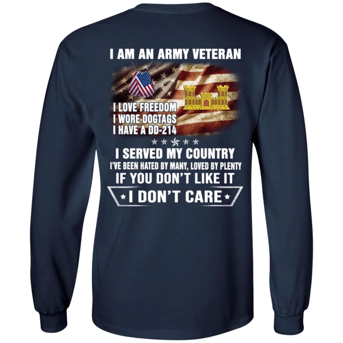 T-Shirt "I Am An Army Corps of Engineers Veteran" On Back-TShirt-Army-Veterans Nation