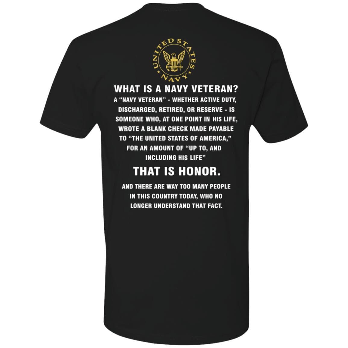 US Navy T-Shirt - What Is An Navy Veteran Next Level Premium Short Sleeve On Back-T-Shirts-Veterans Nation