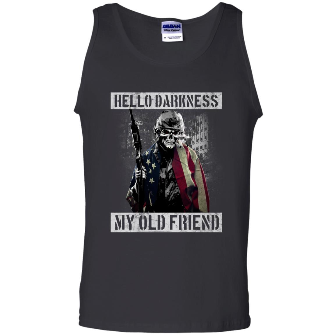 Military T-Shirt "Hello Darkness - My Old Friend Men On" Front-TShirt-General-Veterans Nation