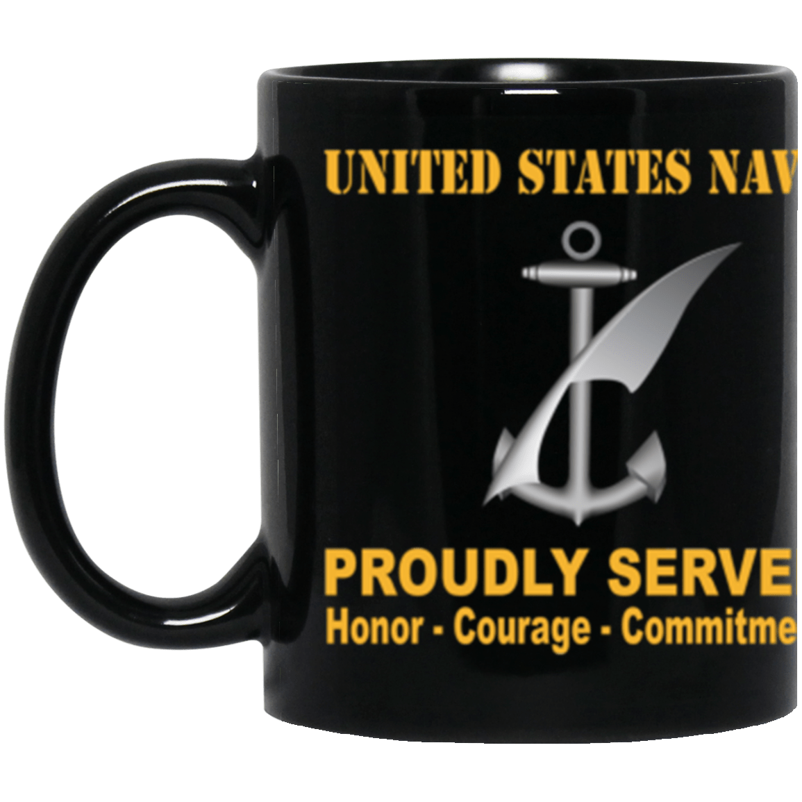 US Navy Navy Counselor Navy NC Proudly Served Core Values 11 oz. Black Mug-Drinkware-Veterans Nation