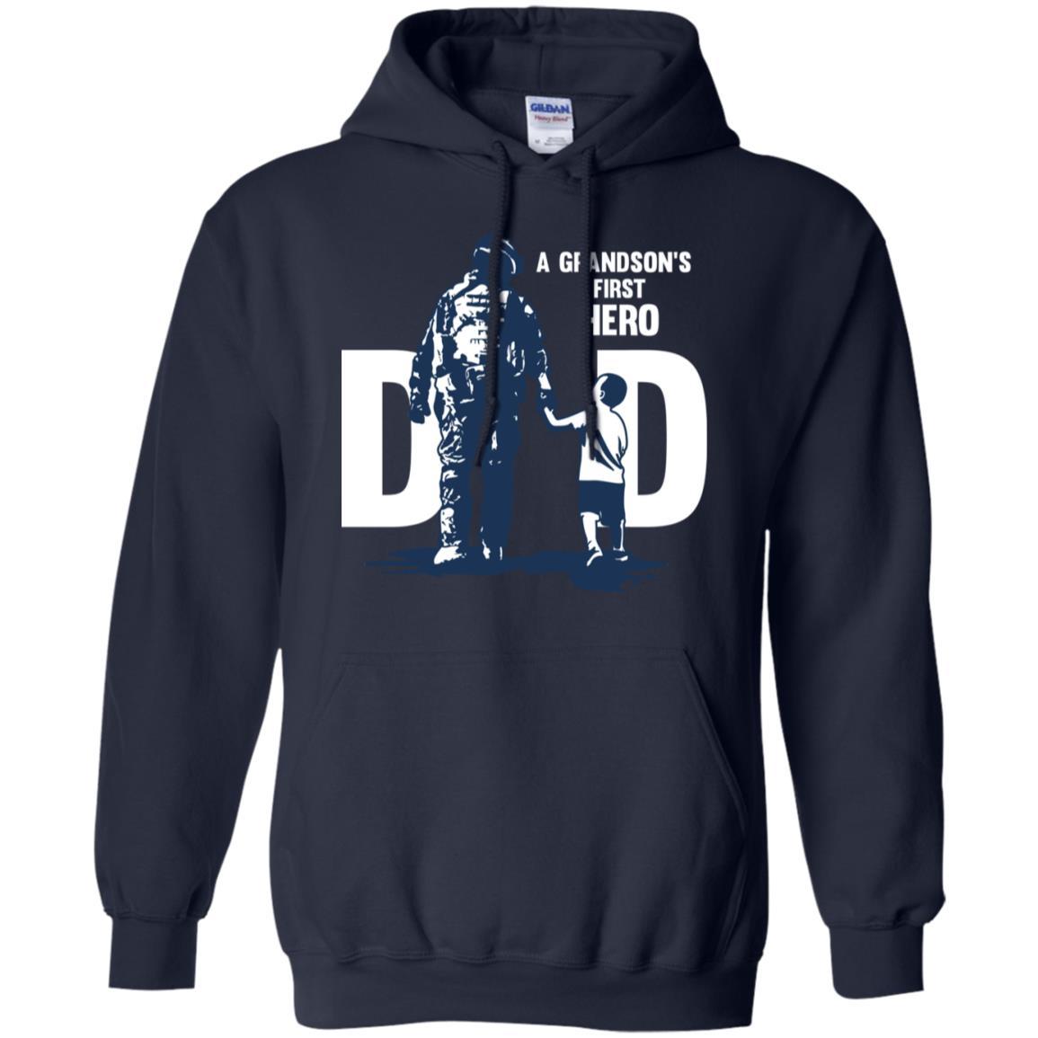 Military T-Shirt "A GRANDSON'S FIRST HERO FIRST LOVE DAD On" Front-TShirt-General-Veterans Nation