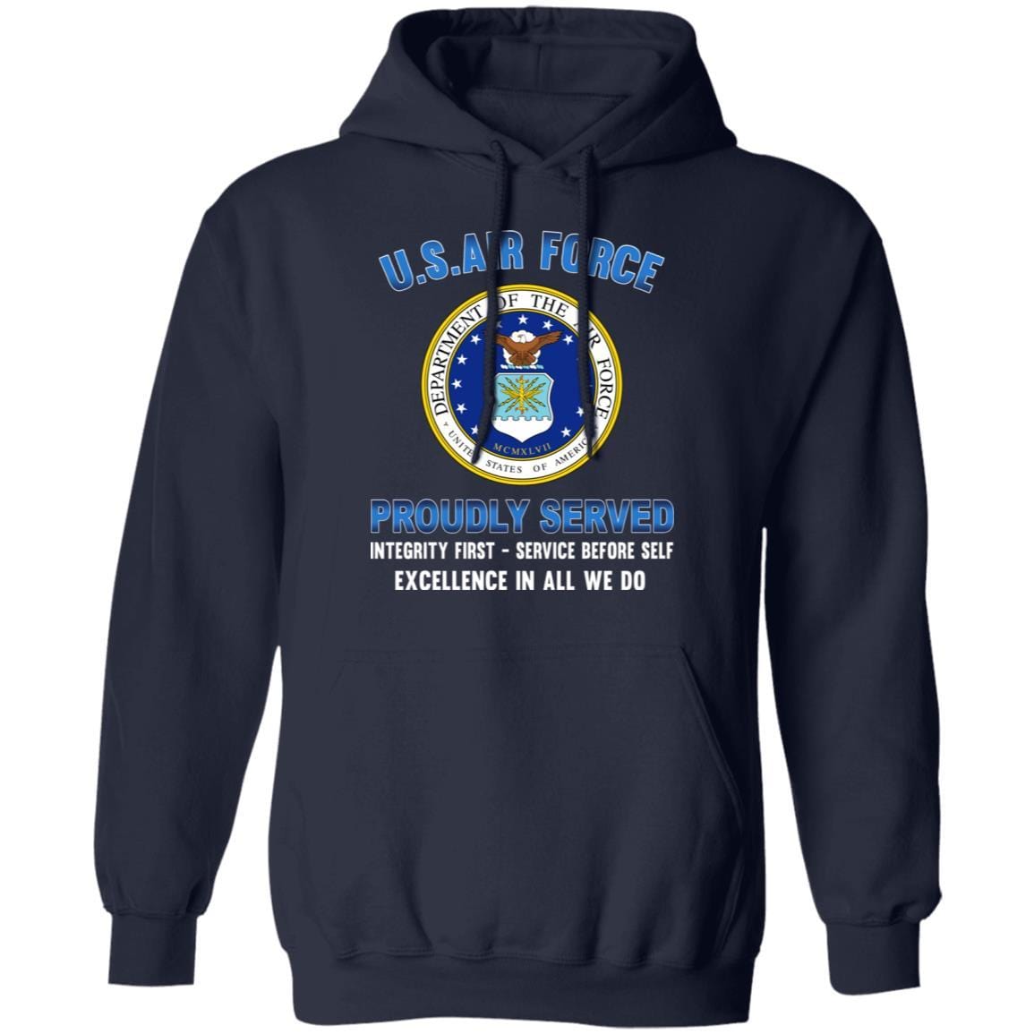 US Air Force Eagle Logo Proudly Served T-Shirt On Front-TShirt-USAF-Veterans Nation