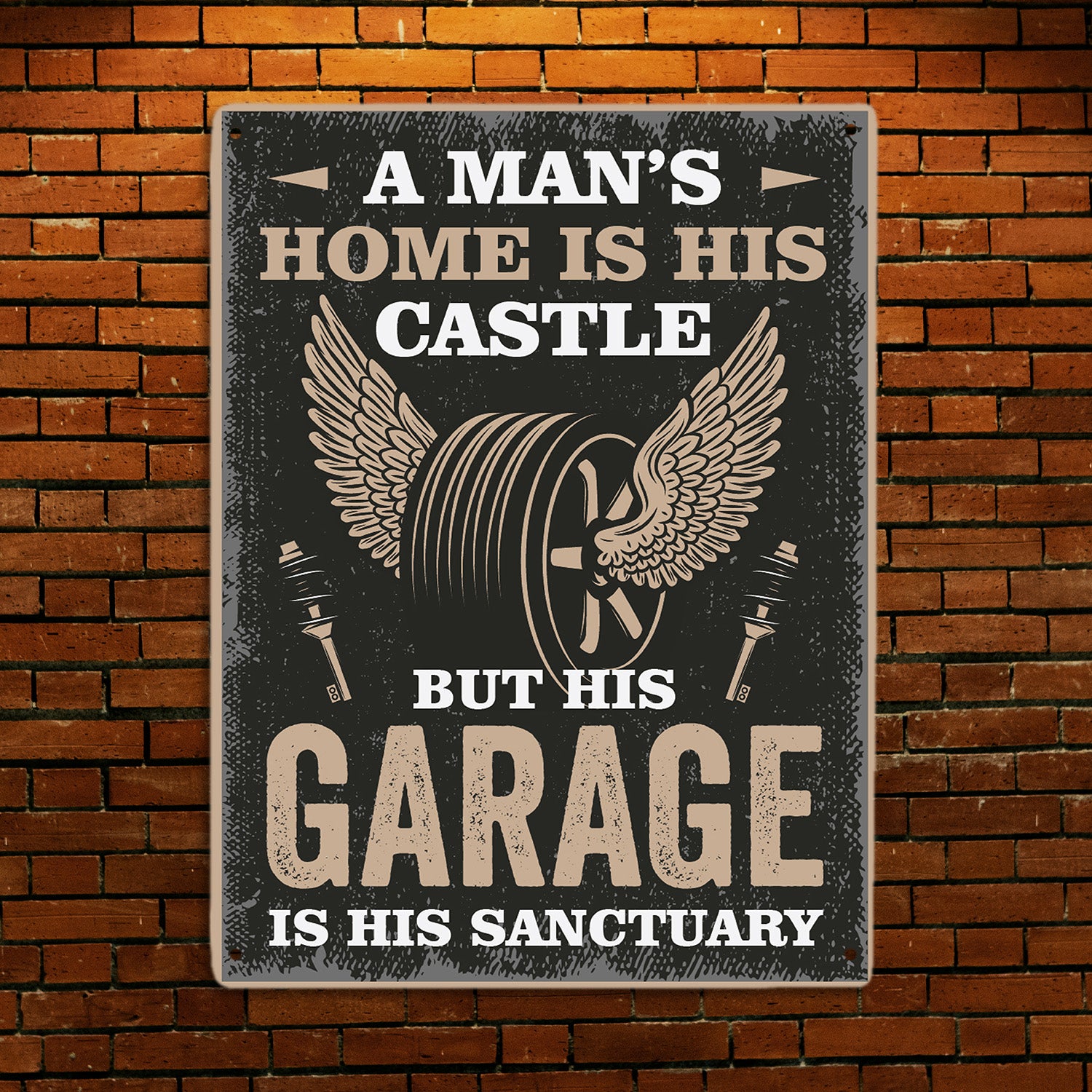 A Man's Home Is His Castle But His Garage Is His Sanctuary, Metal Signs-MetalSign-AllBranch-Veterans Nation