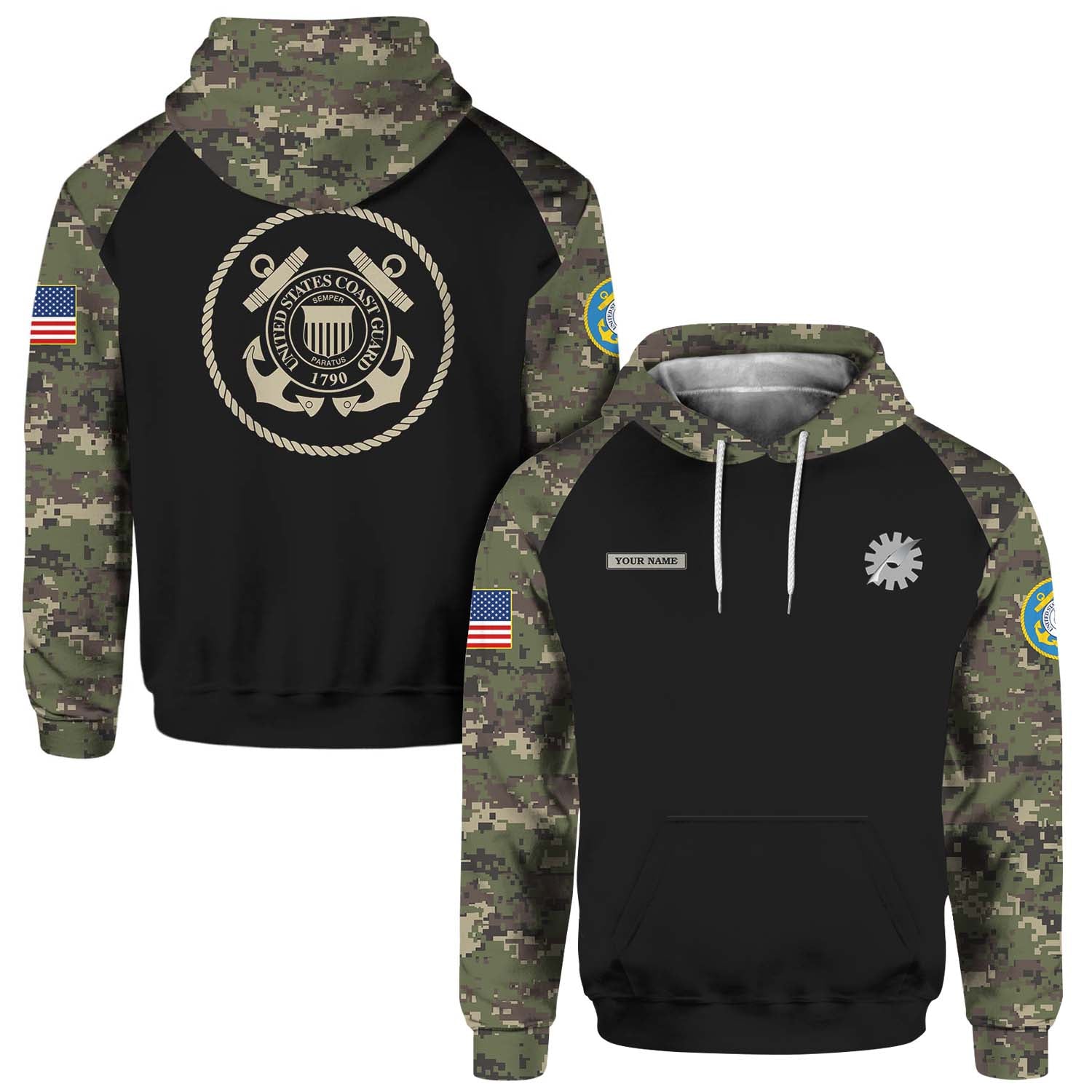 Custom 3D All Over Prints Hoodie, Personalized Name And Ranks, Military Camo-AOV-Custom-Veterans Nation