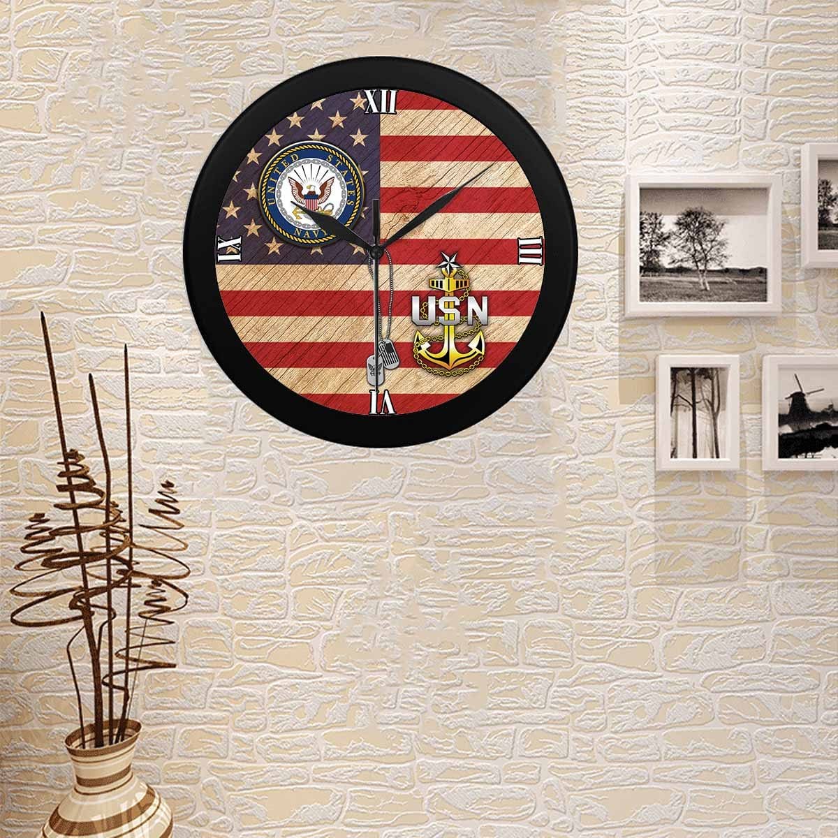 US Navy E-8 Senior Chief Petty Officer E8 SCPO Senior Noncommissioned Officer Collar Device Wall Clock-WallClocks-Navy-Collar-Veterans Nation