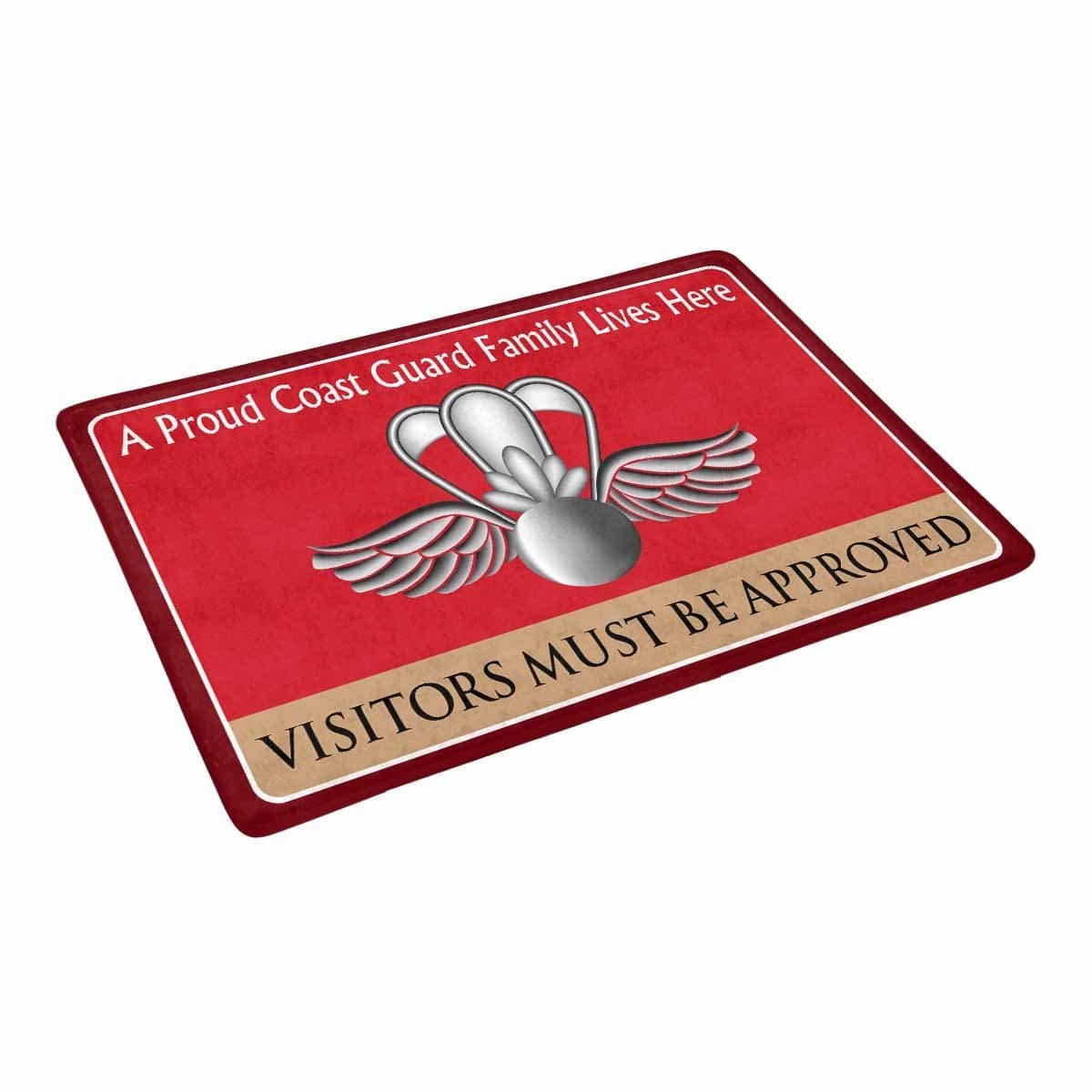 USCG AVIATION SURVIVAL TECHNICIAN AST Logo Family Doormat - Visitors must be approved (23.6 inches x 15.7 inches)-Doormat-USCG-Rate-Veterans Nation