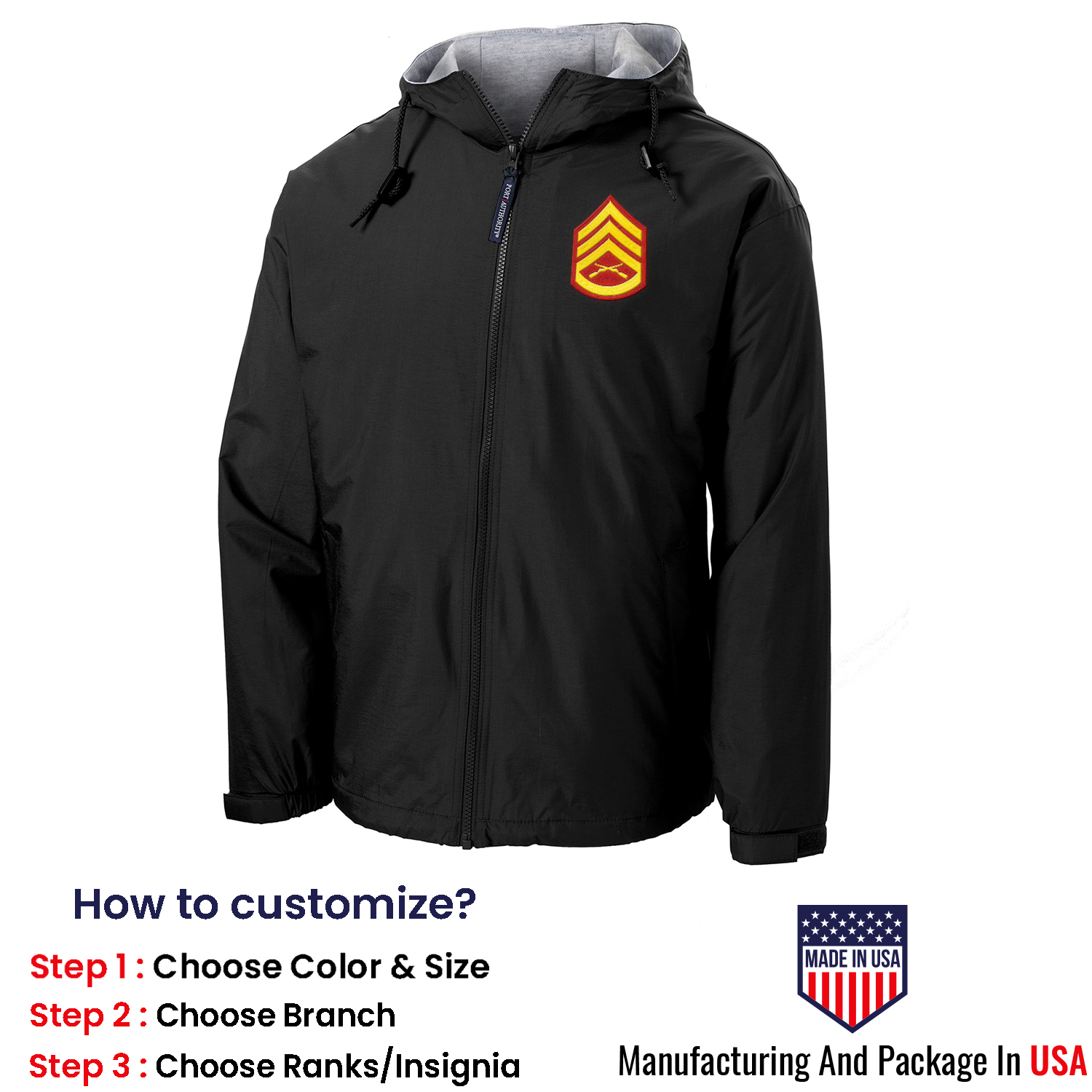 Custom MARlNE Ranks/Insignia Print On Left Chest Team Jacket